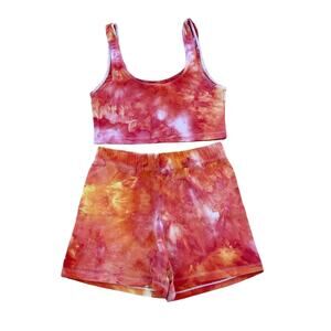 Bodysuits - Tie Dye Shorts and Crop Set in Red Orange Combo